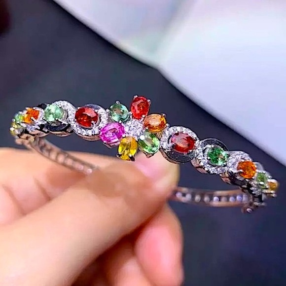 Multicolor Cubic Zirconia Bangle Bracelet White Gold Plated - Picture 1 of 4